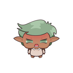 Angry little boy with green hair, chibi-style illustration
