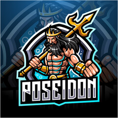 Poseidon esport mascot logo design 
