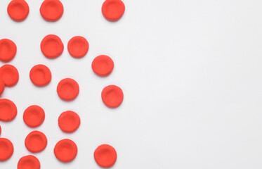 Red blood cells model on white background. Copy space