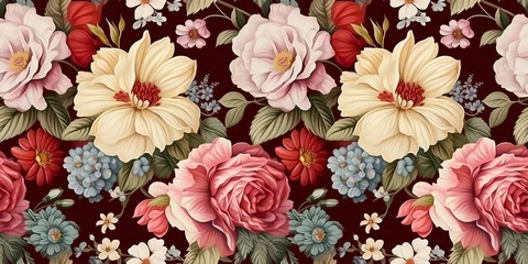 Gardinen Seamless pattern of mixed bouquets with flowers from the Victorian era in romantic tones. Concept: Recollections of innocence © Cala Serrano