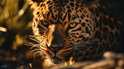 Extreme Close-up of African leopard in front face staring at camera - wildlife photography