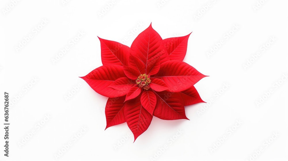 Poster beautiful poinsettia isolated on white background top view created with generative ai technology.