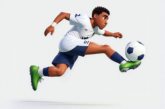 3D football (soccer) player in action, white background