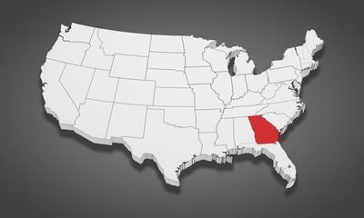 Georgia State Highlighted on the United States of America 3D map. 3D Illustration