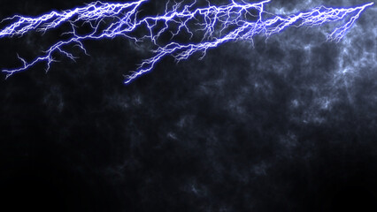 Lightning, thunderstorm. Heavy storm bringing thunder, lightnings and rain in summer. Branched...