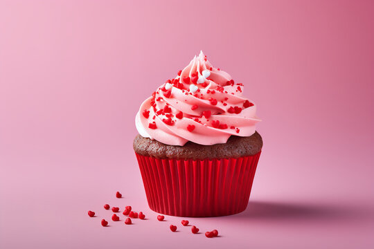Creative cupcake for Valentine's Day, minimalism, high realism, bright background, reality, professional photography, balanced lighting