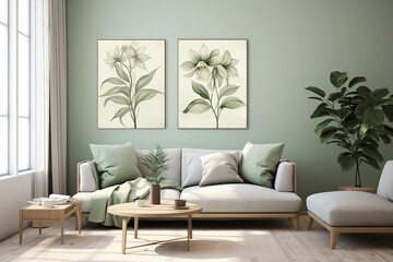 modern boho sage green plants art