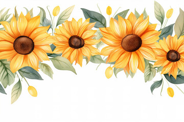 watercolor sunflowers, rectangle frame, minimalistic, clipart, vibrant colors, white background
