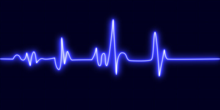 Bright neon blue heart cardiogram line. Electrocardiogram show heart beat line. cardiogram, Heart pulse. Heartbeat pulse rate graph
