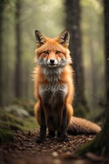 Naklejka na ściany i meble red fox sitting in the forest