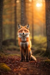 red fox in the woods in the forest