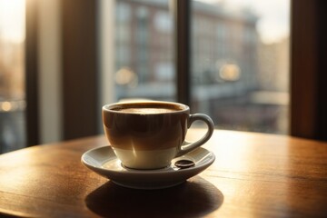 Obraz premium cup of coffee on wooden table