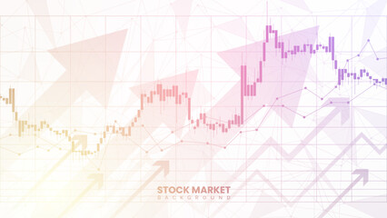 Successful stock market statistical information with up arrows. Financial yield curves, candlestick chart, bond data, and upward-sloping graph on white background. Successful stock market wallpaper