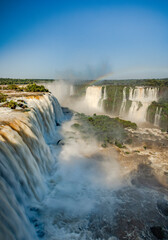 Iguazu Waterfalls, one of the new seven natural wonders of the world in all its beauty viewed from...