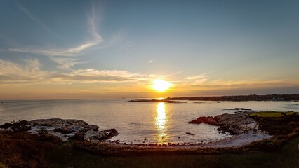 Scenic sunset over the sea, southern point of Newport, Rhode Island