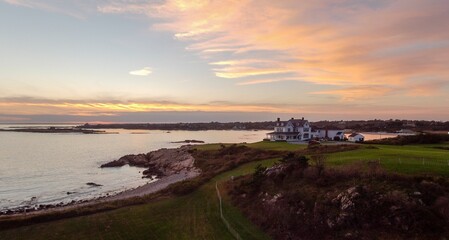 Scenic sunset over the sea, southern point of Newport, Rhode Island