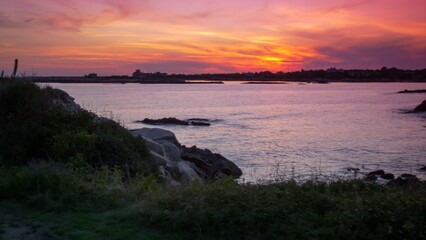 Scenic sunset over the sea, southern point of Newport, Rhode Island