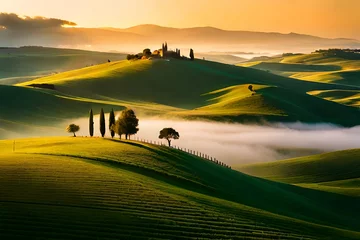 Foto op Plexiglas Tuscany landscape at sunrise, Val d'orcia, Italy © Muhammad