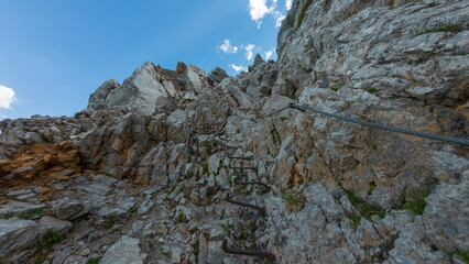 Old metal cable on via ferrata  "mittenwalder höhenweg".