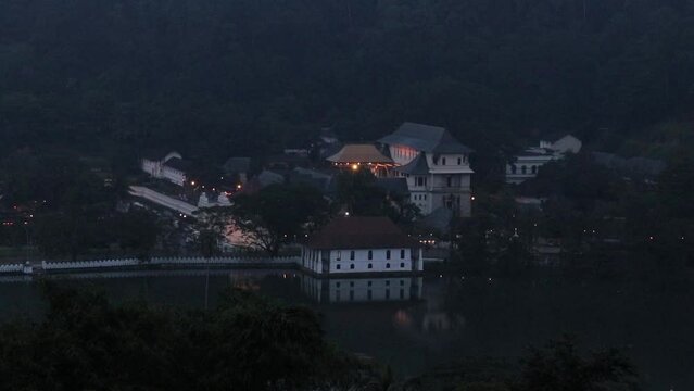 Time Laps Video of Lighting up the Temple of the Sacred Tooth Relic at night, 
This is a Buddhist temple in the city of Kandy, Sri Lanka.