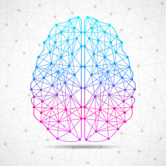 Abstract human brain of lines and dots, polygonal wireframe. Vector illustration