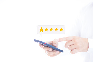 Customer rating five stars via smartphone, customer experience concept The best service for satisfaction