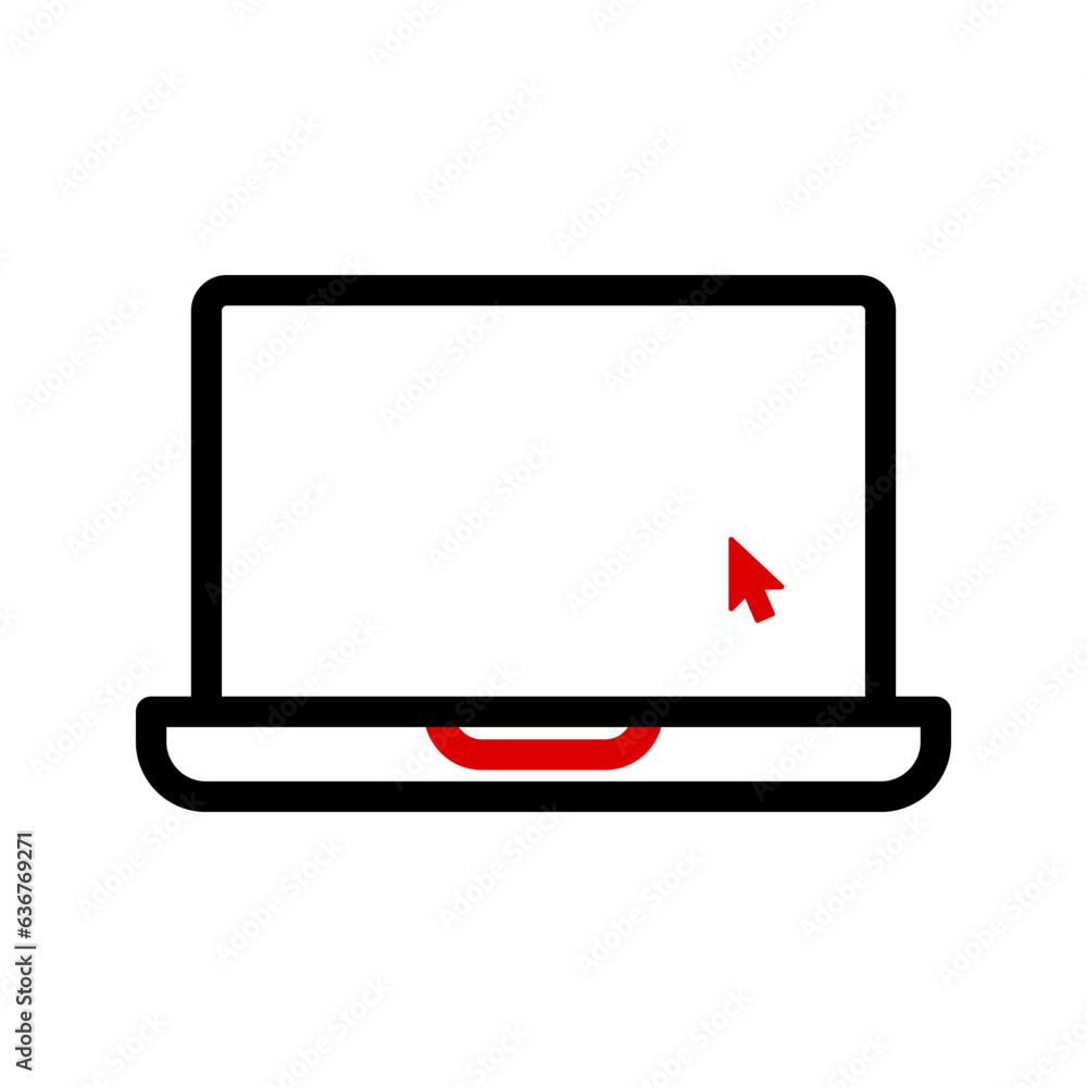 Poster laptop with pointer or cursor icon isolated. notebook screen template. display with clicking mouse o