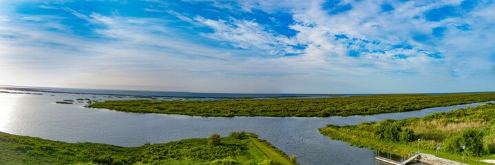 View of Lake Okeechobee surrounded by lush greenery in Florida, the United States