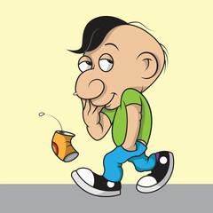 a cute kid is kicking a drink can