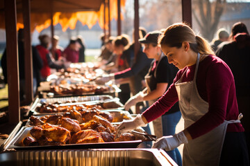 People Volunteering at a Community Feast, Thanksgiving, symbols  
