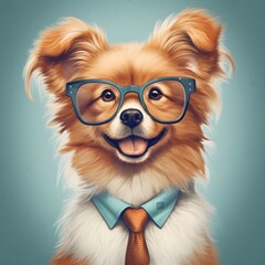 a dog wearing glasses and a tie