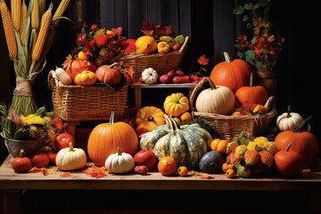 Obraz na płótnie Canvas Harvest Bounty Display with Pumpkins and Apples, Thanksgiving, symbols 