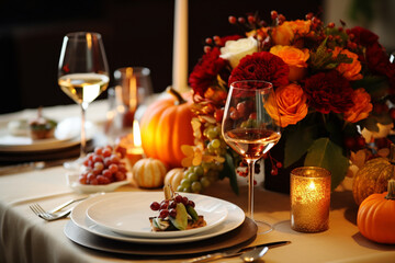 Thanksgiving Table with Place Cards and Decor, Thanksgiving, symbols   - obrazy, fototapety, plakaty