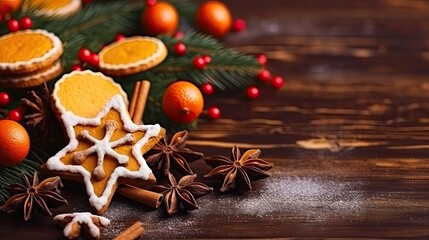 Obraz na płótnie Canvas Christmas cookies over wooden background