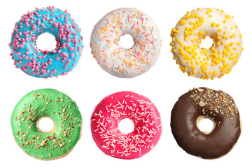 Set with tasty donuts isolated on white