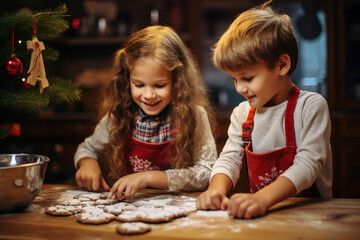 Siblings Baking Christmas Cookies Together, Christmas Eve, love  