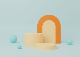 3D render, Minimal pastel podium with geometric decoration, abstract pedestal stand for showing product, stage showcase.