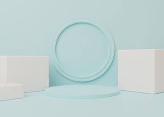 3D render, Minimal pastel podium with geometric decoration, abstract pedestal stand for showing product, stage showcase.