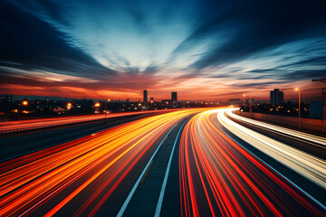 Time lapse photography of vehicle lights on the bridge at night in city