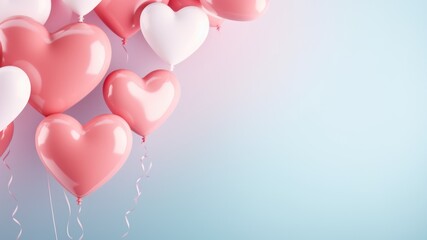 Pink and white heart shaped balloons floating, wedding wishes for love-filled days, layout for wedding marriage wishes and celebration background with copy space for text