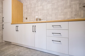 interior of the modern luxure kitchen  in studio apartments with cupboard