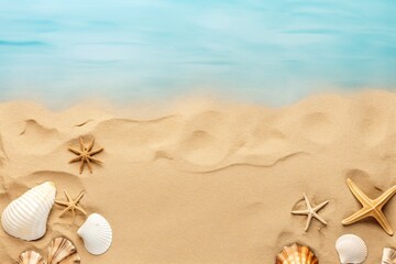 Summer and beach theme wallpaper background with waves and seashells
