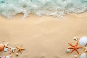 Fototapeta na wymiar Summer and beach theme wallpaper background with waves and seashells