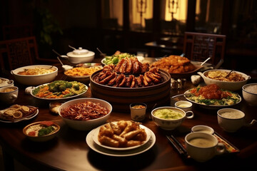 cuenca table full of traditional chinese food4K516, Generative Ai