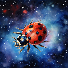 Fototapeta premium A Watercolor of a Ladybug on a Space Background