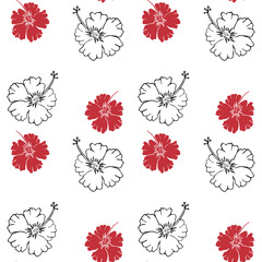 Minimalist Red and White Petal Print. Vector artwork with floral seamless pattern with beautiful color contrast.