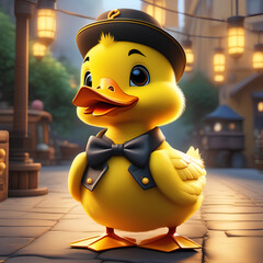 3d duck in a yellow hat