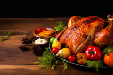 Thanksgiving baked turkey or chicken and vegetables, Generative Ai