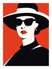 Beautiful woman, minimalist screenprint poster, mid century modernism style, high contrast, negative space, vector art editable art.