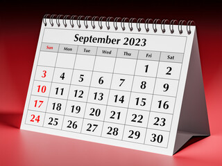 September 2023. One page of the annual business desk monthly calendar